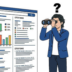 競合のAI検索表示状況を調べる課題のイラスト